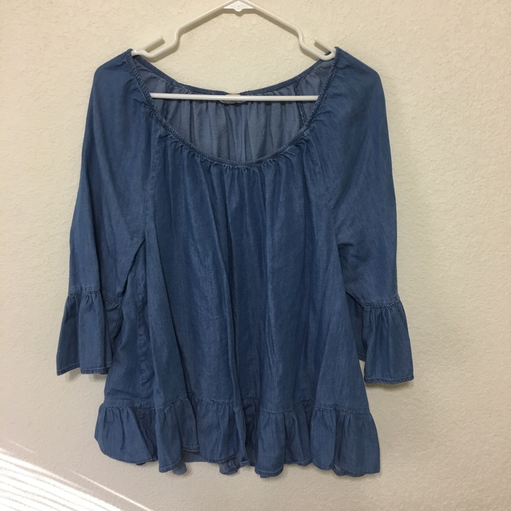 Bell Sleeve 3/4 Denim Top by Style & Co LP EUC